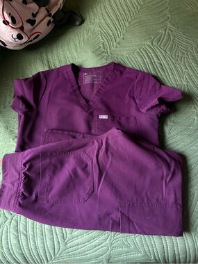 FIGS Plum V-Neck Scrub Top & Pants Set